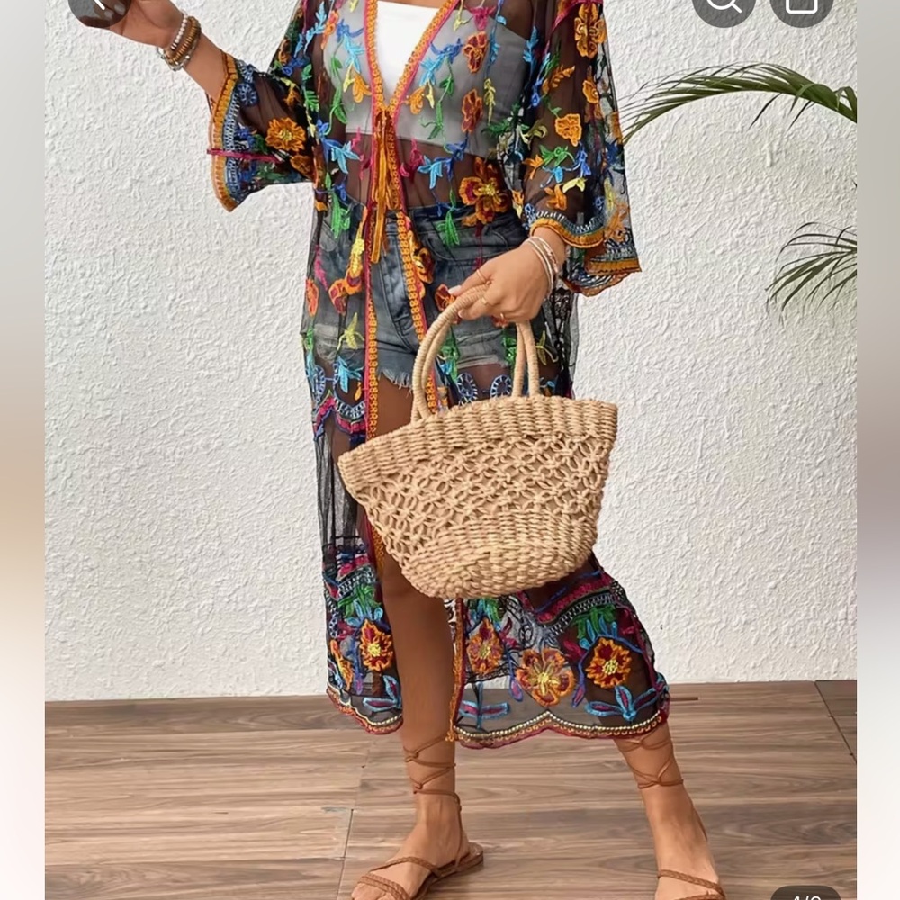 B29 .Floral Sheer Kimono Cover-Up - Picture 3 of 3